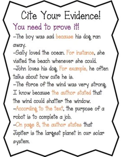 Cite Evidence (Anchor Chart/Worksheet) by Amy's Third Grade Adventures